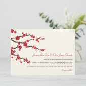 Red Sakura Cherry Blossom Modern Asian Wedding Kaart (Staand voorkant)