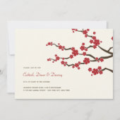 Red Sakura Cherry Blossom Modern Asian Wedding Kaart (Achterkant)