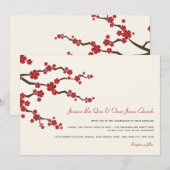 Red Sakura Cherry Blossom Modern Asian Wedding Kaart (Voorkant / Achterkant)
