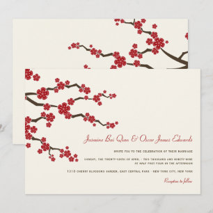 Red Sakura Cherry Blossom Modern Asian Wedding Kaart