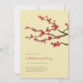 Red Sakura Cherry Blossom Modern Asian Wedding Kaart (Achterkant)