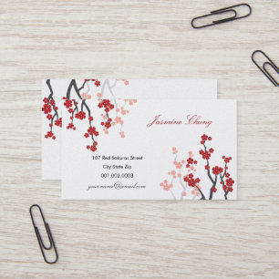 Red Sakura Cherry Blossom Oriental Zen Asian Visitekaartje