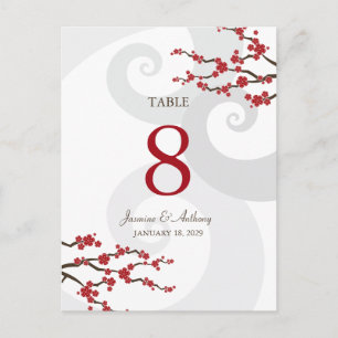 Red Sakura Cherry Blossom Swirls Wedding Table Nu Briefkaart