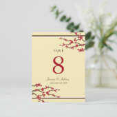 Red Sakura Cherry Blossom Wedding Table Number Briefkaart (Staand voorkant)
