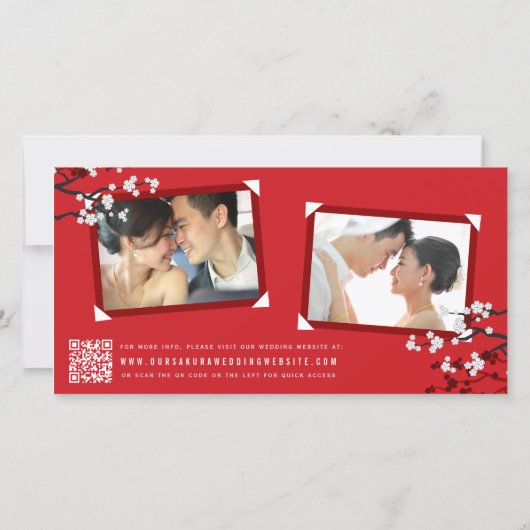 Red Sakura Double Happiness Wedding Announcement Aankondiging (Achterkant)