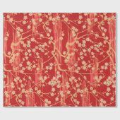 RED SAKURA FLOWERS Antiek Japans Floral Pattern Cadeaupapier (Vlak)