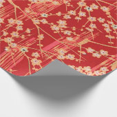 RED SAKURA FLOWERS Antiek Japans Floral Pattern Cadeaupapier (Hoek)