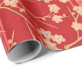RED SAKURA FLOWERS Antiek Japans Floral Pattern Cadeaupapier (Rol Hoek)