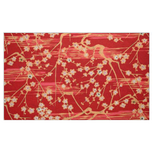 RED SAKURA FLOWERS Antiek Japans Floral Pattern Stof