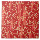 RED SAKURA FLOWERS Antiek Japans Floral Pattern Tegeltje (Voorkant)