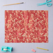RED SAKURA FLOWERS Antiek Japans Floral Pattern Tissuepapier (Craft)