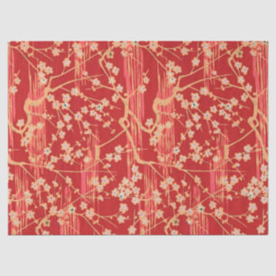 RED SAKURA FLOWERS Antiek Japans Floral Pattern Tissuepapier