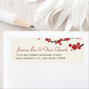 Red Sakura Flowers Cherry Blossom Asian Wedding Etiket