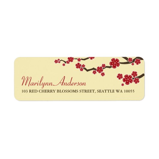 Red Sakura Flowers Cherry Blossom Asian Wedding Etiket (Voorkant)