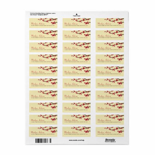 Red Sakura Flowers Cherry Blossom Asian Wedding Etiket (Full Sheet)