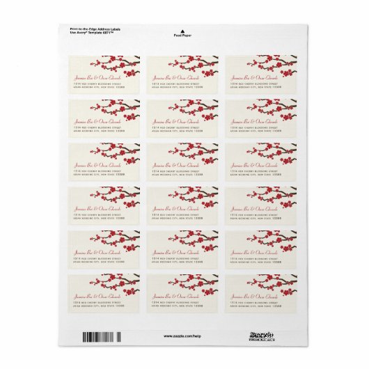 Red Sakura Flowers Cherry Blossom Asian Wedding Etiket (Full Sheet)