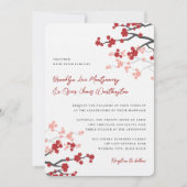 Red Sakura Flowers Cherry Blossom Asian Wedding Kaart (Voorkant)