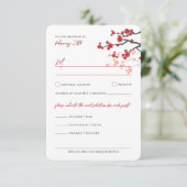 Red Sakura Flowers Cherry Blossom Asian Wedding RSVP Kaartje (Staand voorkant)