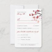 Red Sakura Flowers Cherry Blossom Asian Wedding RSVP Kaartje (Voorkant)