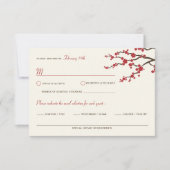 Red Sakura Flowers Cherry Blossom Asian Wedding RSVP Kaartje (Voorkant)