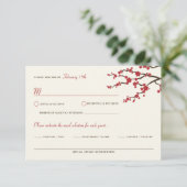 Red Sakura Flowers Cherry Blossom Asian Wedding RSVP Kaartje (Staand voorkant)