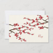 Red Sakura Flowers Cherry Blossom Asian Wedding RSVP Kaartje (Achterkant)