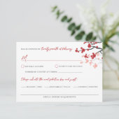 Red Sakura Flowers Cherry Blossom Asian Wedding RSVP Kaartje (Staand voorkant)