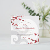 Red Sakura Flowers Cherry Blossom Swirls Weddensch Kaart (Staand voorkant)
