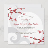 Red Sakura Flowers Cherry Blossom Swirls Weddensch Kaart (Voorkant)