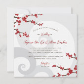 Red Sakura Flowers Cherry Blossom Swirls Weddensch Kaart (Voorkant)