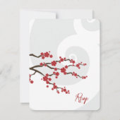 Red Sakura Flowers Cherry Blossom Swirls Weddensch RSVP Kaartje (Achterkant)