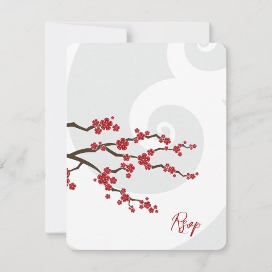 Red Sakura Flowers Cherry Blossom Swirls Weddensch RSVP Kaartje (Achterkant)