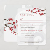 Red Sakura Flowers Cherry Blossom Swirls Weddensch RSVP Kaartje (Voorkant / Achterkant)