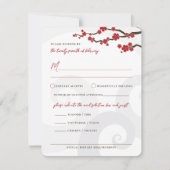 Red Sakura Flowers Cherry Blossom Swirls Weddensch RSVP Kaartje (Voorkant)