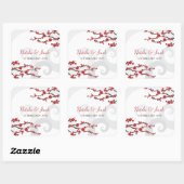 Red Sakura Flowers Cherry Blossom Swirls Weddensch Vierkante Sticker (Vel)