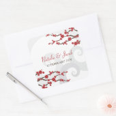 Red Sakura Flowers Cherry Blossom Swirls Weddensch Vierkante Sticker (Envelop)