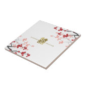 Red Sakura Gold Double Happiness Chinese bruiloft Tegeltje (Zijkant)