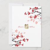 Red Sakura Golden Double Happiness Chinese Wedding Kaart (Voorkant)