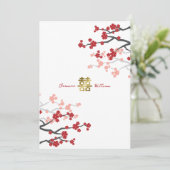 Red Sakura Golden Double Happiness Chinese Wedding Kaart (Staand voorkant)