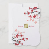 Red Sakura Golden Double Happiness Chinese Wedding Kaart (Voorkant)