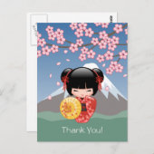 Red Sakura Kokeshi Doll - Cute Geisha Dank u Briefkaart (Voorkant / Achterkant)