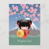 Red Sakura Kokeshi Doll - Cute Geisha Dank u Briefkaart (Voorkant)
