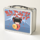 Red Sakura Kokeshi Doll - Cute Geisha Girl (Achterkant)