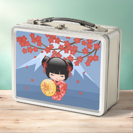 Red Sakura Kokeshi Doll - Cute Geisha Girl