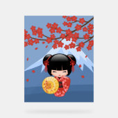 Red Sakura Kokeshi Doll - Cute Geisha Girl Acryl Bord (Voorkant)