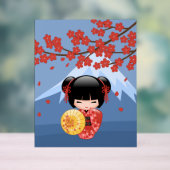 Red Sakura Kokeshi Doll - Cute Geisha Girl Acryl Bord (Neutraal)