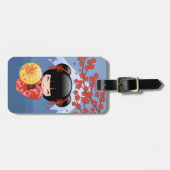 Red Sakura Kokeshi Doll - Cute Geisha Girl Bagagelabel (Voorkant horizontaal)