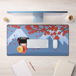 Red Sakura Kokeshi Doll - Cute Geisha Girl Bureaumat