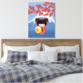 Red Sakura Kokeshi Doll - Cute Geisha Girl Canvas Afdruk (Insitu (Slaapkamer))