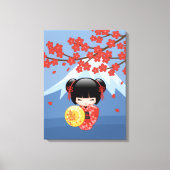 Red Sakura Kokeshi Doll - Cute Geisha Girl Canvas Afdruk (Voorkant)